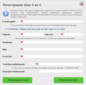2 шаг регистрации на Domastik.Ru